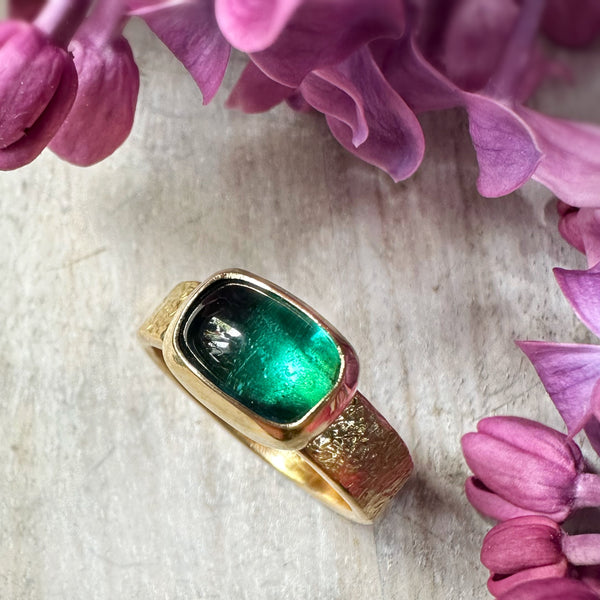 18k Gold Blue Green Tourmaline Ring