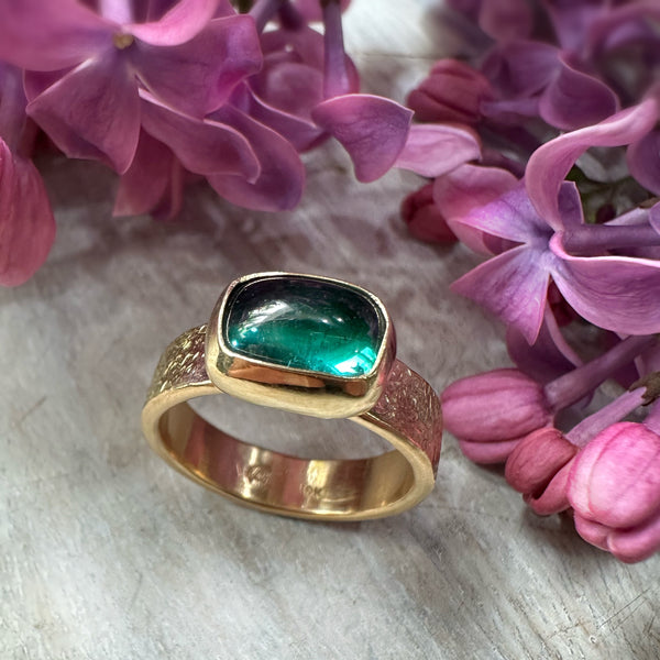 18k Gold Blue Green Tourmaline Ring