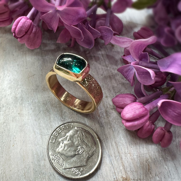 18k Gold Blue Green Tourmaline Ring