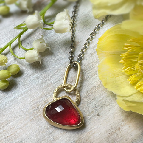 Rose Cut Rubelite Tourmaline 18k Gold