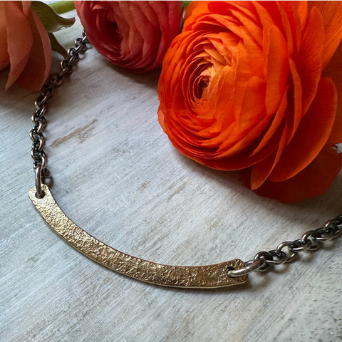 Chunky  18k Gold Arc Necklace w/Silver Chain