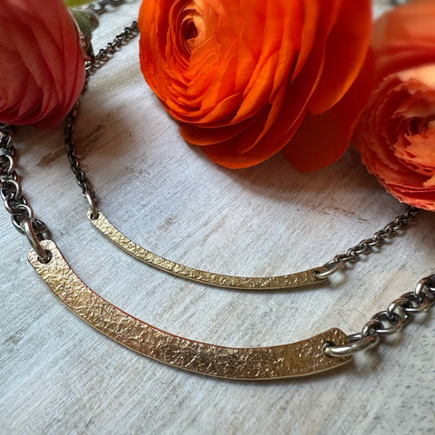 Thin 18k Gold Arc Necklace w/Silver Chain