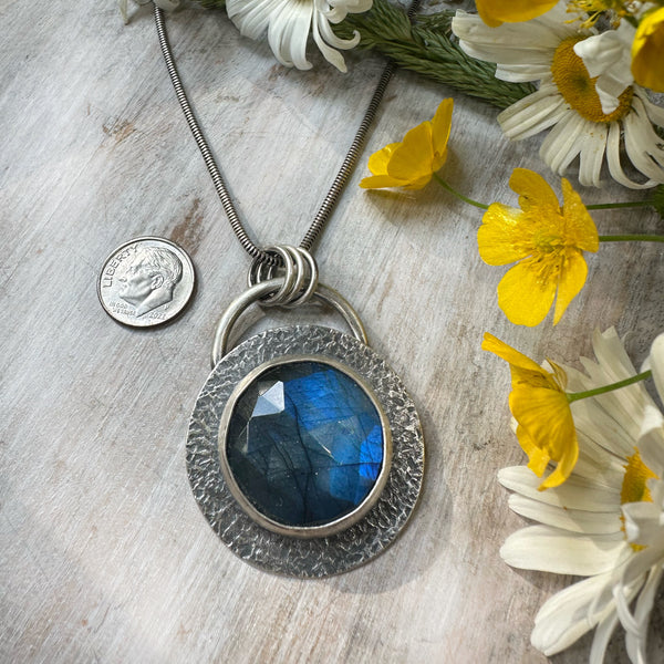 Deep Blue Rose Cut Round Labradorite Necklace