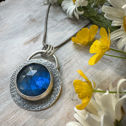 Deep Blue Rose Cut Round Labradorite Necklace
