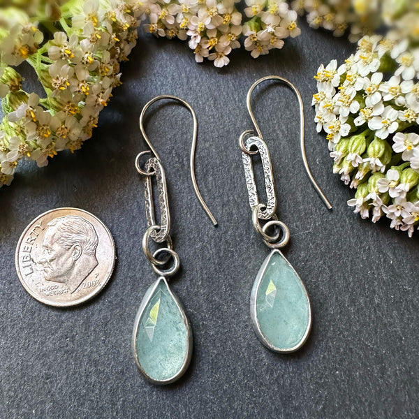 Aquamarine Tear Drop Paperclip Earrings