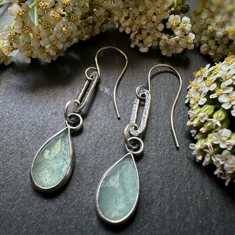 Aquamarine Tear Drop Paperclip Earrings