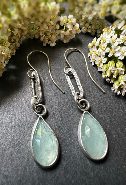 Aquamarine Tear Drop Paperclip Earrings