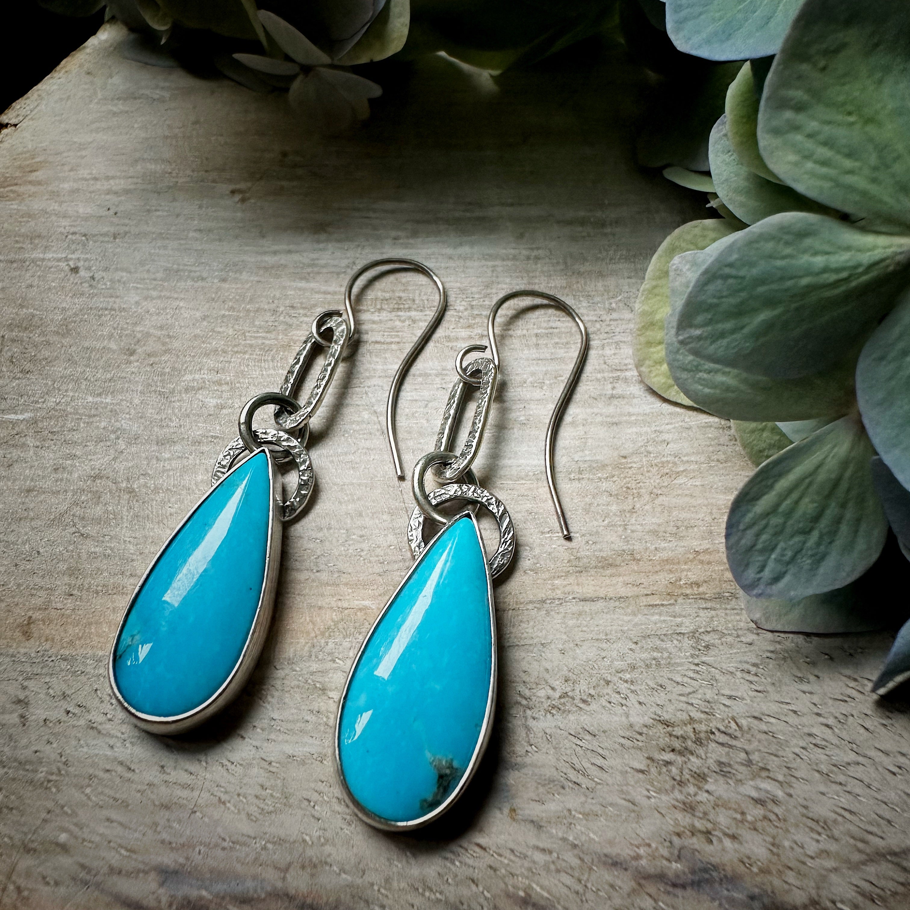 Kingman Turquoise teardrop paperclip earrings Circle Stone Designs