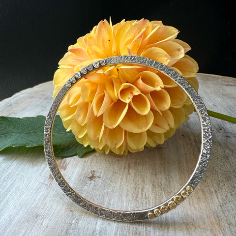 Thick Sterling Silver  Rondel Bangle w/silver & 18k gold