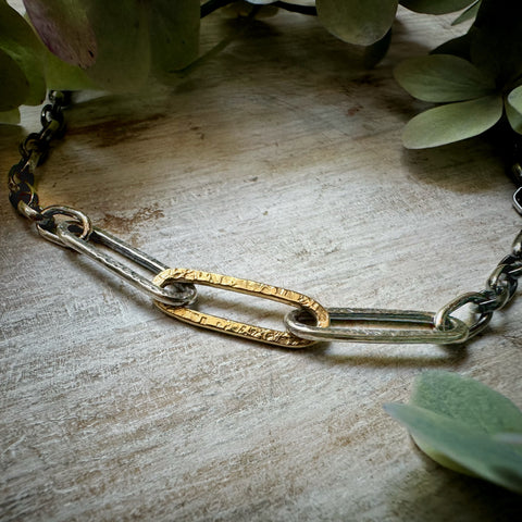 Paperclip Strength Links 2 Thin Silver & 18K Gold