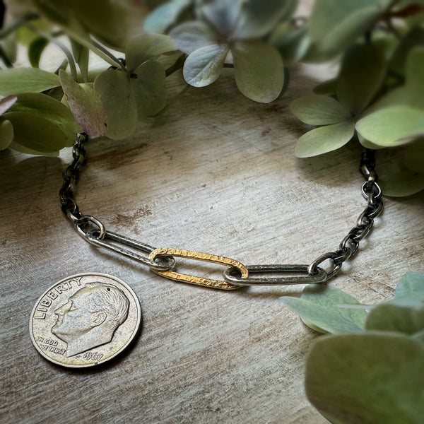 Paperclip Strength Links 2 Thin Silver & 18K Gold