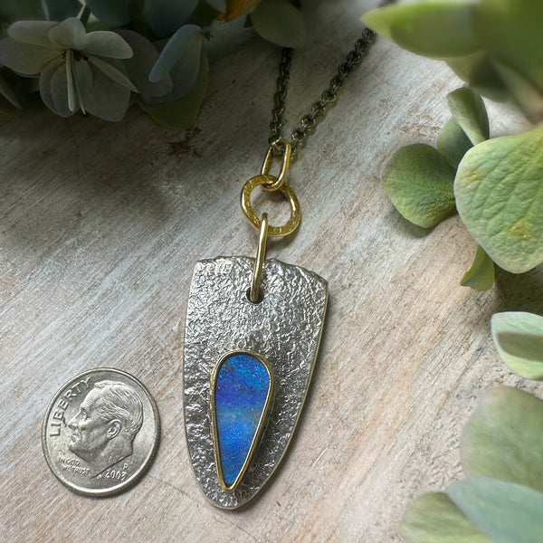 Australian Boulder Opal   Shield Medaillion Set in 22k  w/18k