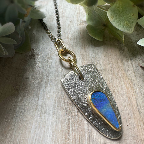 Australian Boulder Opal   Shield Medaillion Set in 22k  w/18k