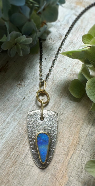 Australian Boulder Opal   Shield Medaillion Set in 22k  w/18k