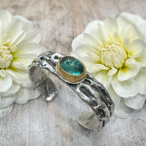 Ripple Cuff w/smooth Green/Blue Tourmaline