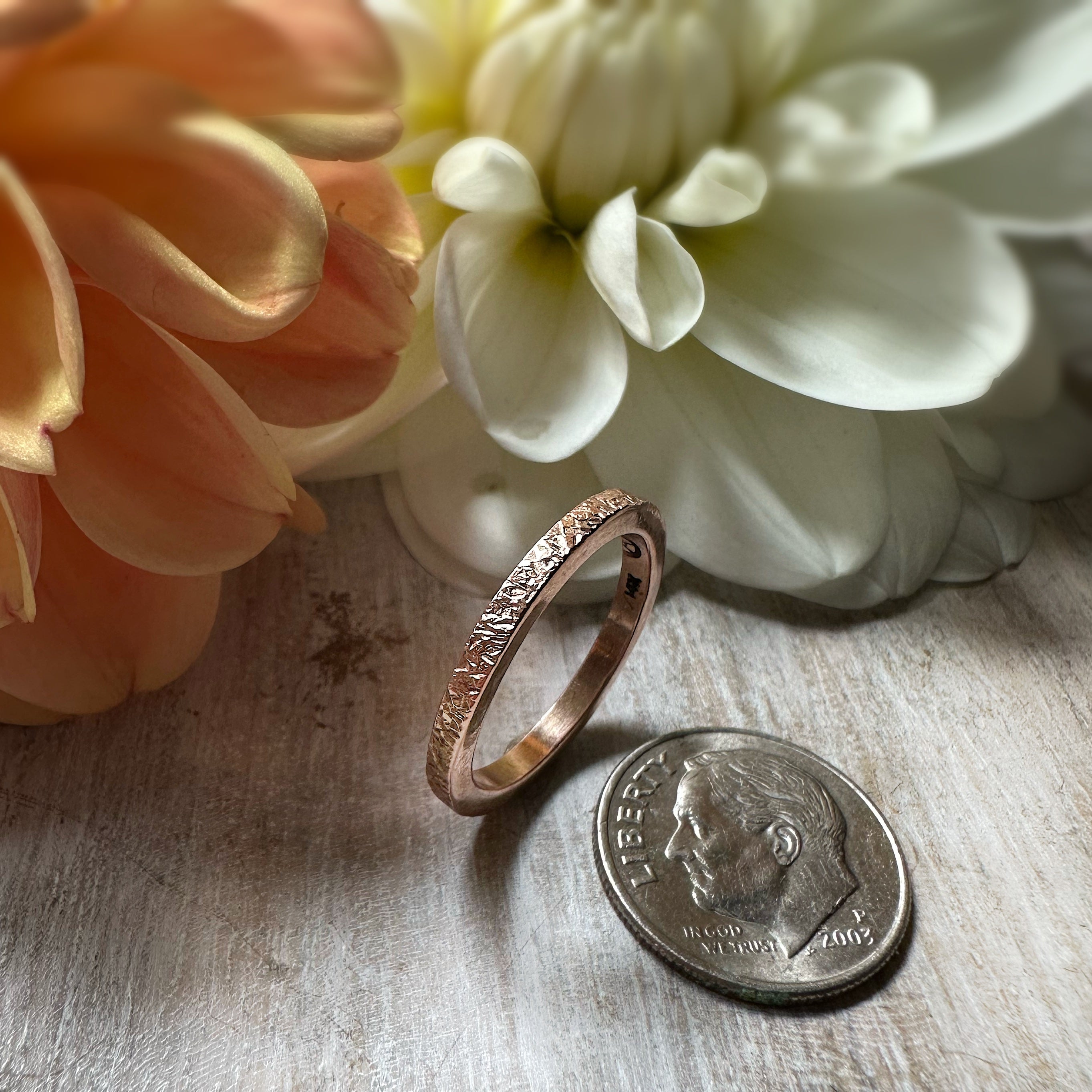 14k Rose Gold Thin Stacking Ring Circle Stone Designs