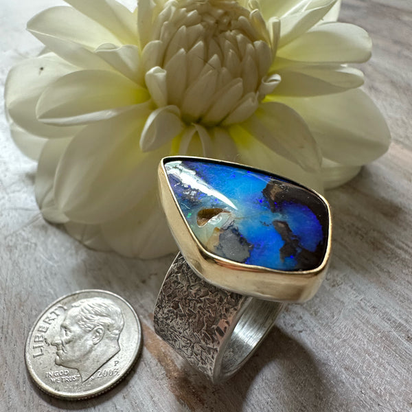 Asymmetrical Austrailian Boulder Opal Ring set in 18k Gold