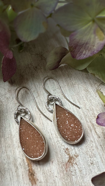 Peach Brazilian druzy  Paperclip Earrings