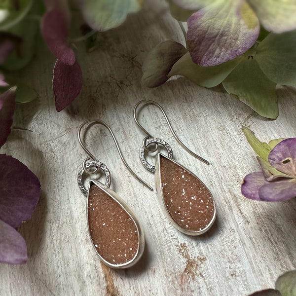 Peach Brazilian druzy  Paperclip Earrings