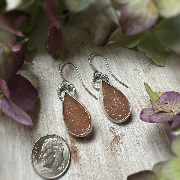 Peach Brazilian druzy  Paperclip Earrings