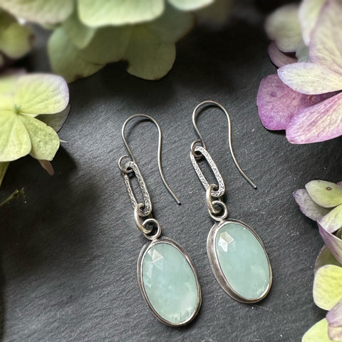 Aquamarine Oval Drop Paperclip Earrings