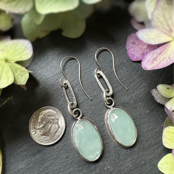 Aquamarine Oval Drop Paperclip Earrings