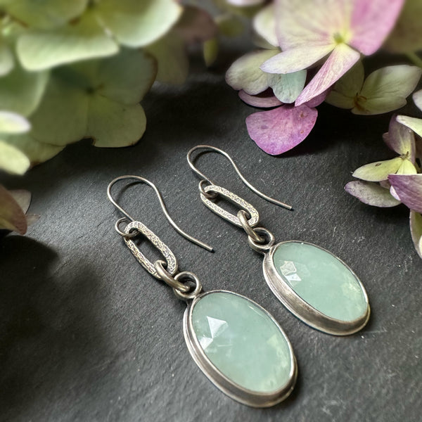 Aquamarine Oval Drop Paperclip Earrings