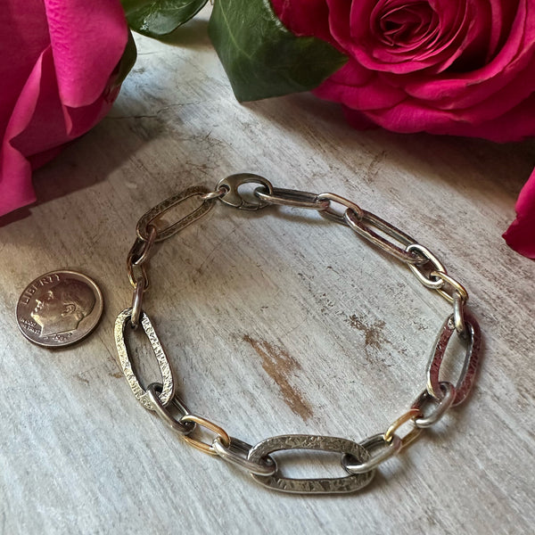 Paperclip Links Bracelet Silver & 18k Gold