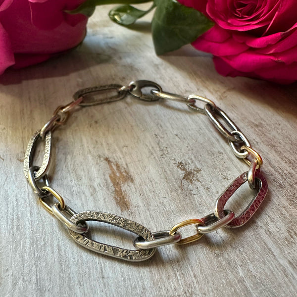 Paperclip Links Bracelet Silver & 18k Gold