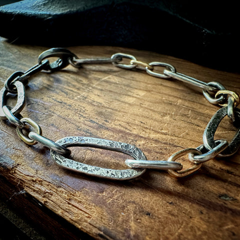 Paperclip Links Bracelet Silver & 18k gold