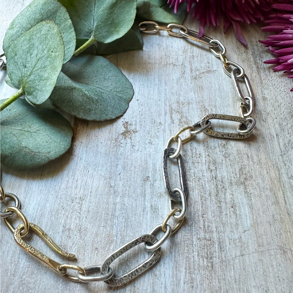 Paperclip Links Necklace Silver & 18k