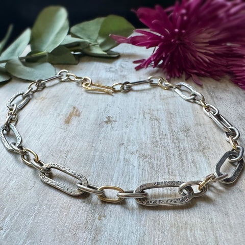 Paperclip Links Necklace Silver & 18k