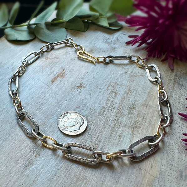 Paperclip Links Necklace Silver & 18k