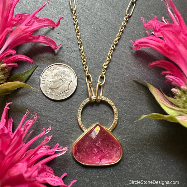 Rose Cut Pink Tourmaline Gold Necklace
