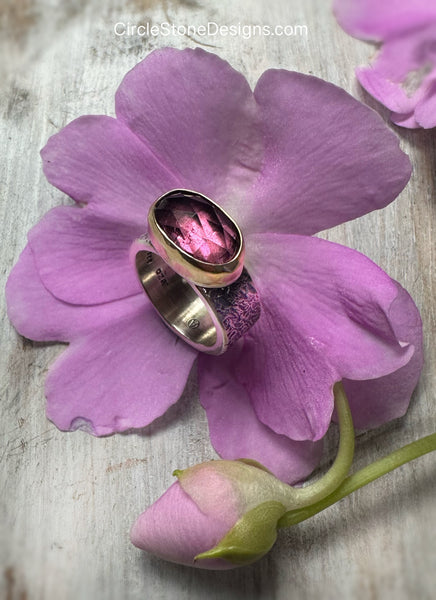 Pink Tourmaline Rose Cut Ring set in 22k
