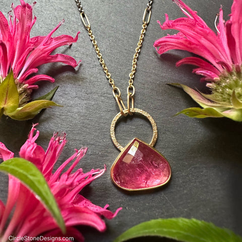 Rose Cut Pink Tourmaline Gold Necklace