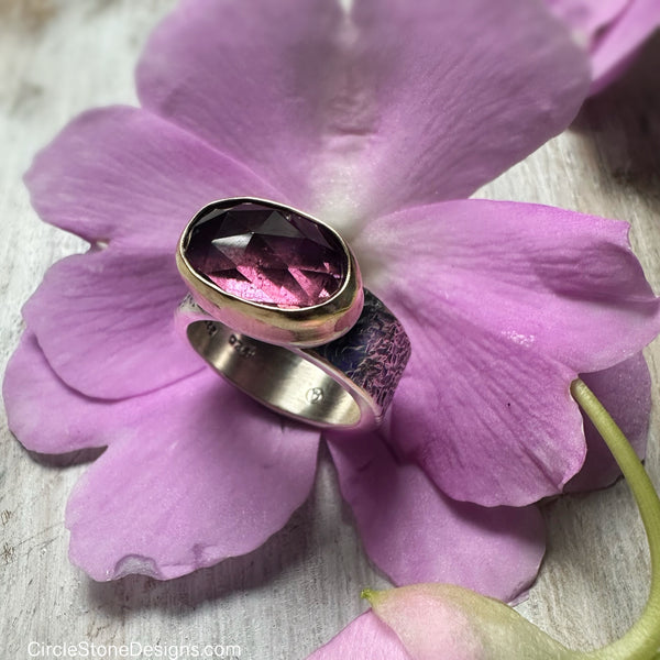 Pink Tourmaline Rose Cut Ring set in 22k