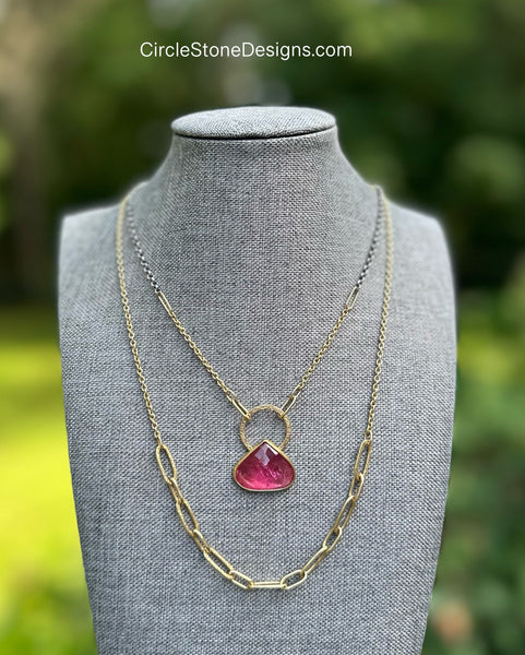 Rose Cut Pink Tourmaline Gold Necklace