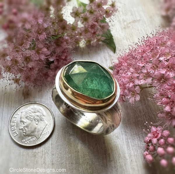 Soft Green Tourmaline set in 18k w/Silver Shank