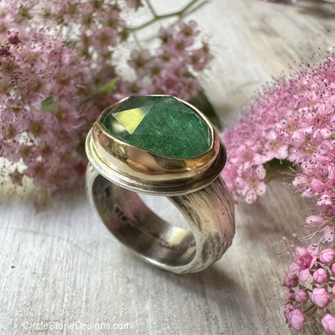 Soft Green Tourmaline set in 18k w/Silver Shank