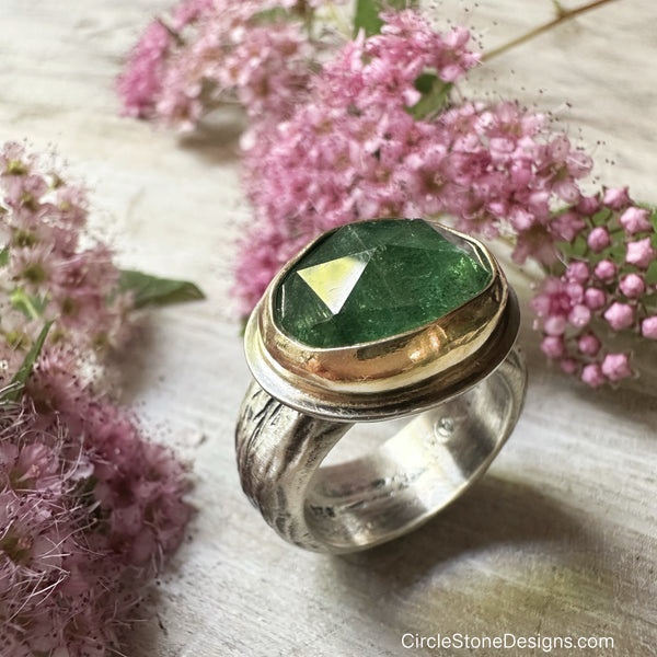 Soft Green Tourmaline set in 18k w/Silver Shank