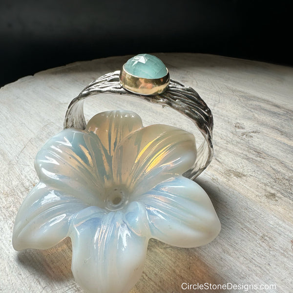 Aquamarine Ripple Cuff Silver & 18k Yellow Gold