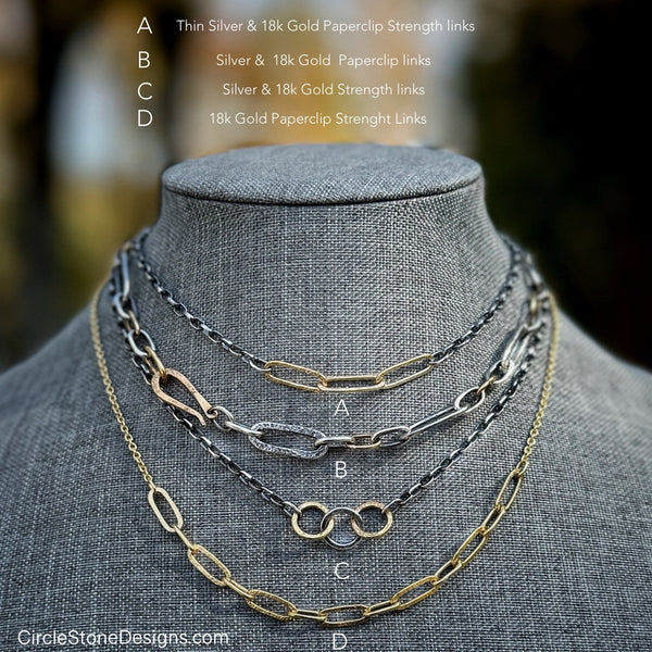 Paperclip Links Necklace Silver & 18k