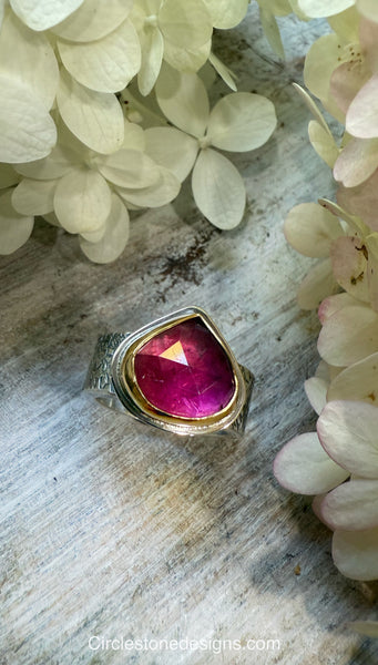 Pink Tourmaline Rose Cut Ring set in 22k
