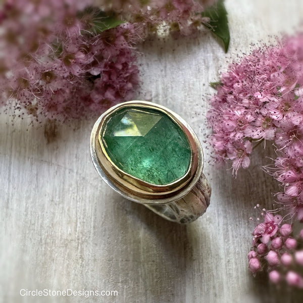 Soft Green Tourmaline set in 18k w/Silver Shank