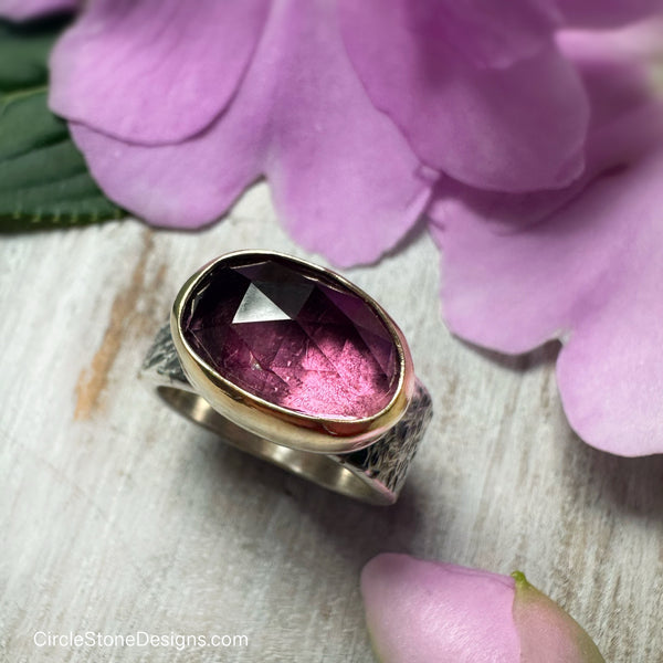 Pink Tourmaline Rose Cut Ring set in 22k