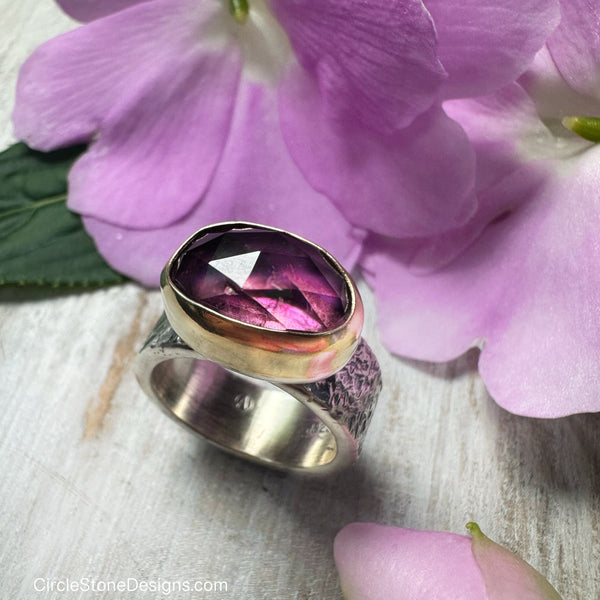 Pink Tourmaline Rose Cut Ring set in 22k