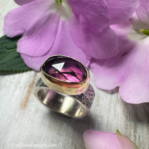 Pink Tourmaline Rose Cut Ring set in 22k