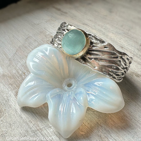 Aquamarine Ripple Cuff Silver & 18k Yellow Gold