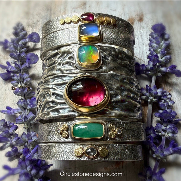 Smooth Tourmaline Ripple Cuff 22k Gold and Silver